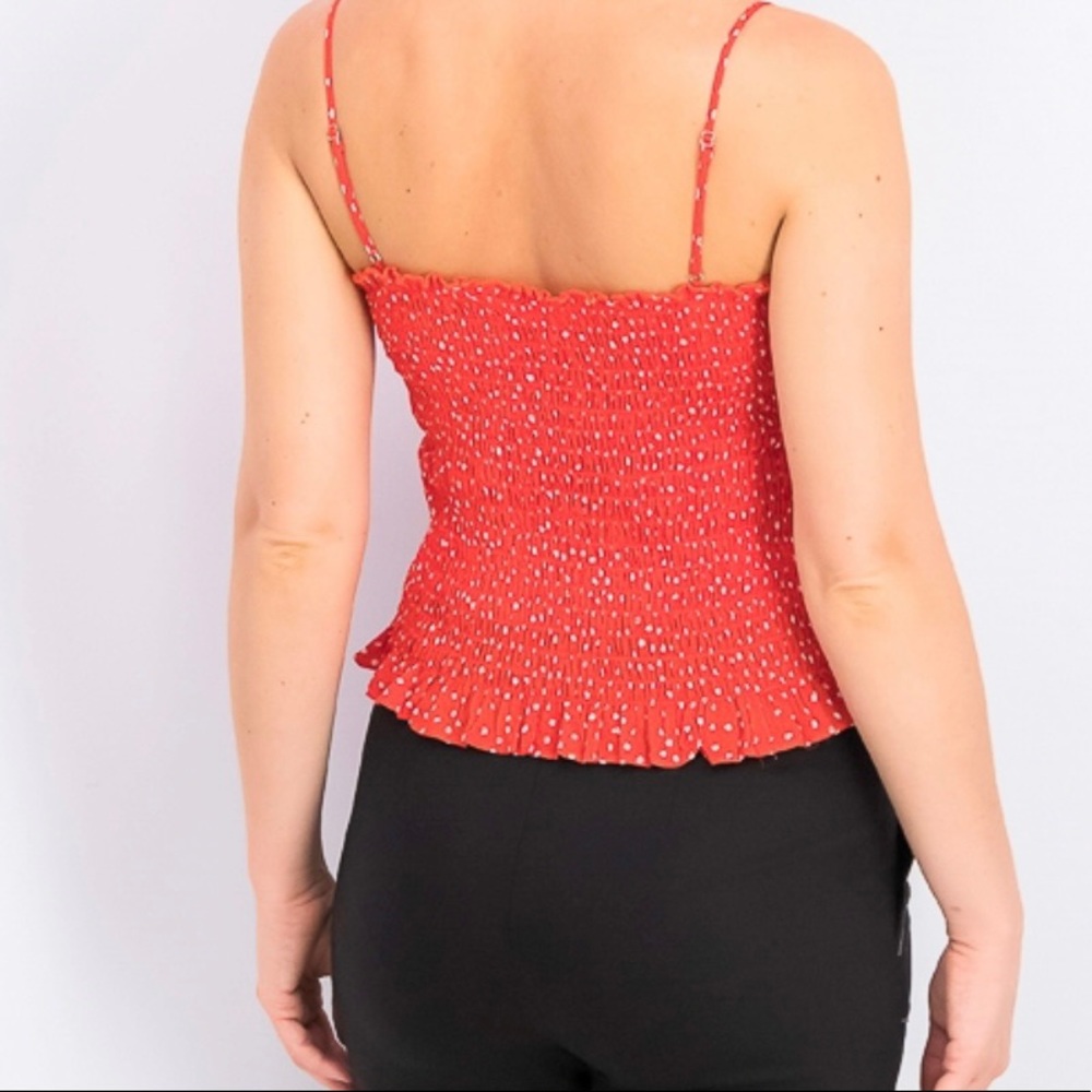 Sophie Rue crop top smock polka dot ruffle spaghetti strap red tomato girl L - Picture 3 of 7